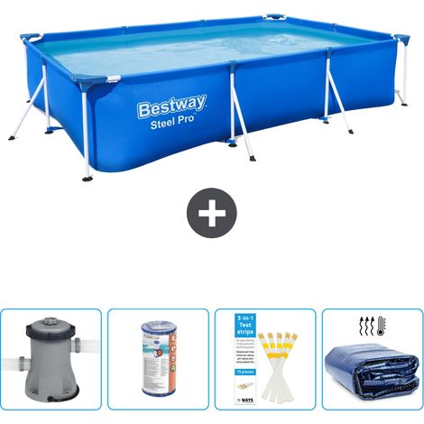 Piscine Bestway Rectangulaire Steel Pro - 300 x 201 x 66 cm - Bleue - Comprend des Accessoires CB50 (1/4)