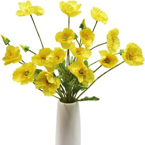 Juego de 5 amapolas artificiales de seda con tallos, ideales para decoración del hogar, ramos y centros de mesa. Arreglos florales de seda para bodas y fiestas.