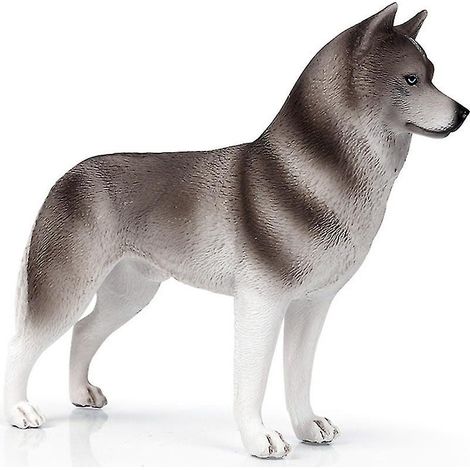 Chien husky gris en plastique, jouet décoratif pour enfants (1/5)
