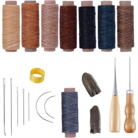 Kit de Couture en Cuir - Aiguilles à Percer - Alêne - Dé à Coudre en Cuir de Vache - 1 Set (1/5)