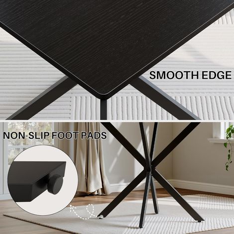 Table d'appoint carrée moderne, élégante, noire mate avec piètement en X, structure métallique robuste, idéale pour le salon ou le bureau, noire, 80 x 80 x 75 cm (1/5)
