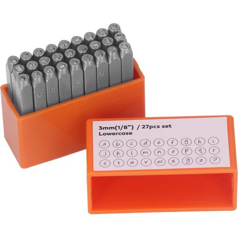 Juego de 27 punzones de metal de alto contenido en carbono, letras minúsculas, para joyería y cuero (naranja)