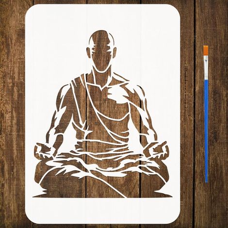 Pochoirs de Figure de Moine avec Pinceau 21x29,7cm Pochoir Zen Pochoirs de Figure de Kung Fu Pochoir de Figures de Moine Méditant Modèle Artisanal pour Mur Bois Meuble DIY Décor Maison (1/5)