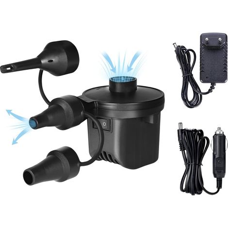 Pompe à air électrique pour piscines - Gonfleur/dégonfleur portable pour matelas, flotteurs, emballages sous vide, 3 embouts, compresseur 240V CA / 12V CC