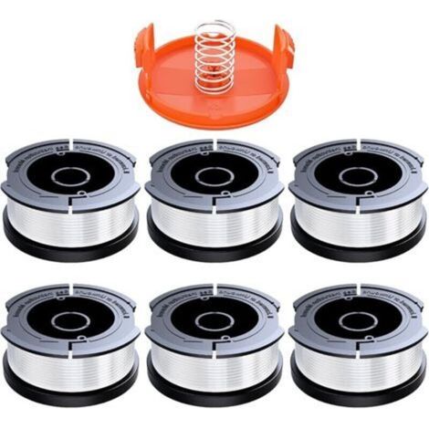 Pair 6 Pièces Bobine Fil Coupe Bordure Compatible avec Black et Decker,Ø1,65mm avec 10m Fil Coupe Bordure,Contient 6 Bobines de Coupe de Rechange,1 Couvercle de Bobine de Rechange et 1 Ressort de Rech (1/5)