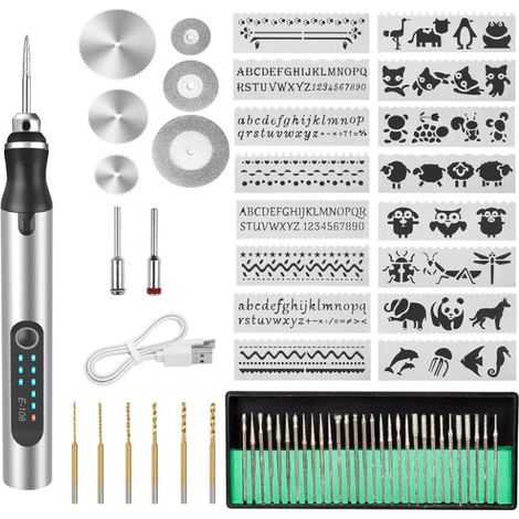 Stylo Graveur Électrique San Fil, USB Rechargeable Trousse à Outils De Gravure, Mini Outil Graver, Graveur Rotatif de Bricolage Portable Pour Bijoux (1/5)