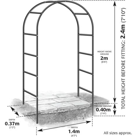Arche de jardin de 2,4 m de haut environ, treillis, arche en forme de ballon, plante grimpante, arche en tube métallique (1/5)