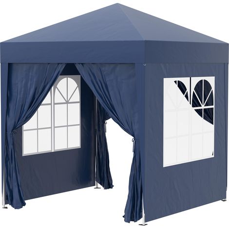 Tonnelle pliante 2x2m avec 4 panneaux latéraux, fenêtre, porte, fermeture éclair, chapiteau, tente de jardin, métal, Oxford