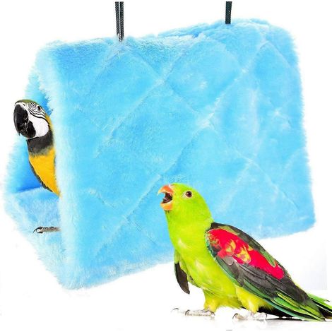 Nid d'oiseau pour animaux, hamac d'hiver chaud, cabane suspendue en peluche pour perroquet, perruche, amazone, cacatoès, canari, jouet de cage (M, bleu) (1/5)