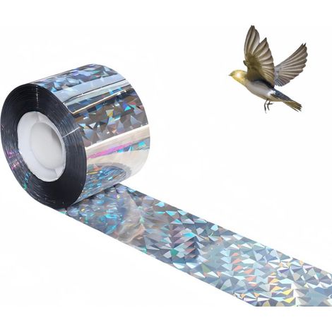 1 rollo de cinta disuasoria para pájaros, cinta reflectante fácil de usar para exteriores, ideal para jardín, huerto, granja, casa o patio (plateada, 80 m x 4,8 cm). (1/5)