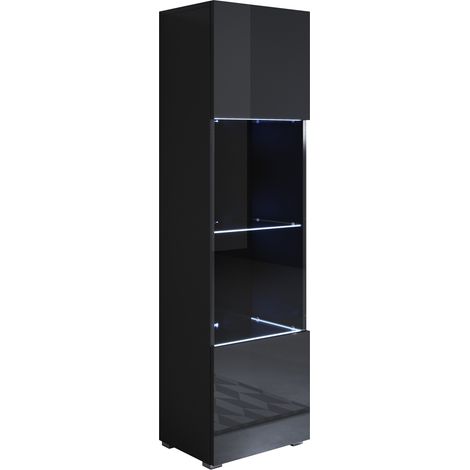 Muebles Bonitos – Vitrine 1 porte avec LED – Dimensions 40 x 167 x 29 cm – Étagères en verre – Finition mélamine brillante – Système d'ouverture push-click (1/4)