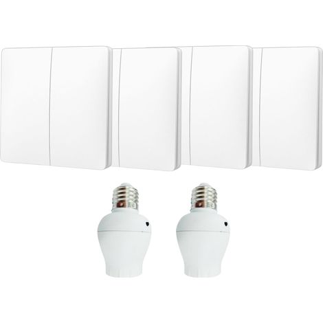 Kit interrupteur va-et-vient sans fil et sans pile prêt à poser - 4 boutons poussoirs double allumage + 2 douille à vis récepteur radio (1/5)
