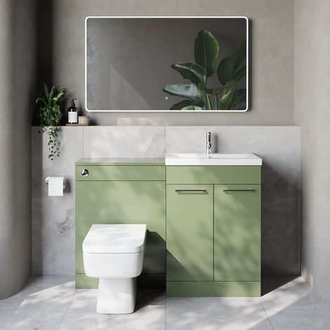 Napoli 390 Cento Olive Green 1200mm 2 Door Vanity Unit Toilet Suite with Glide Basin - 1200mm - Chrome 160mm HandleWith Kingston Toilet Pan and Seat