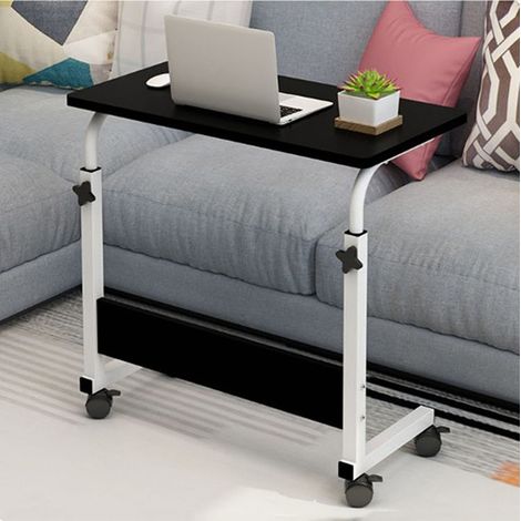 Table de chevet relevable 60 x 40 cm, structure métallique en forme de C, support mobile pour ordinateur portable, idéale pour la maison et le canapé, noire (1/5)