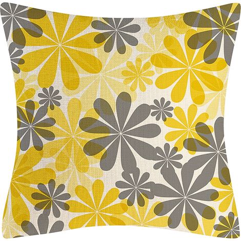 Housse De Coussin Carrée - Lin - 45 X 45 Cm - Imprimé Daisy Jaune - Fermeture Éclair Invisible - Pour Canapé Lit Extérieur Voiture - 1 Pièce (1/5)