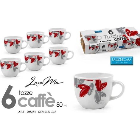 Set 6 Tazzine Tazze Caffè in Porcellana senza Piattini 80 ml (1/2)