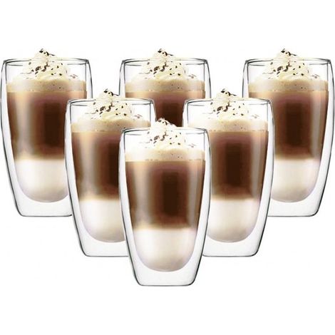 Lot de 6 verres à double paroi 450 ml, verres thermiques pour café, thé, cappuccino et latte, résistants à la chaleur (1/5)