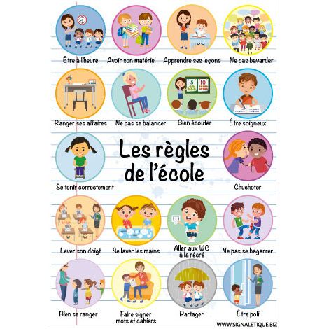 PANNEAU DES REGLES DE L'ECOLE (G1505) - Adhésif - 450 x 630 mm