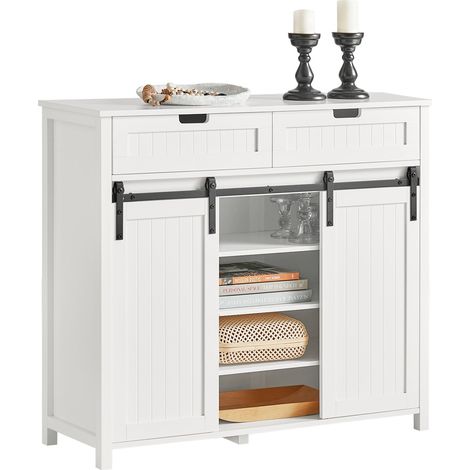 Aparador Recibidor con Puerta corrediza de Granero Armario de Almacenamiento Compartimento Abierto Blanco 104 x 35 x 93 cm FSB74-W SoBuy  ES (1/5)