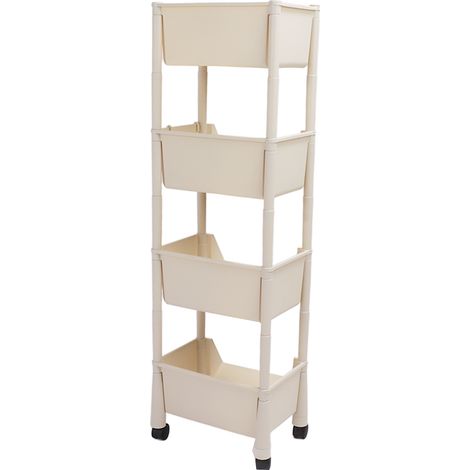 Étagère verticale mobile en PP, facile à monter, gain de place, chariot de service extensible pour bureau et salle de bain, 4 étagères sur roulettes (1/5)