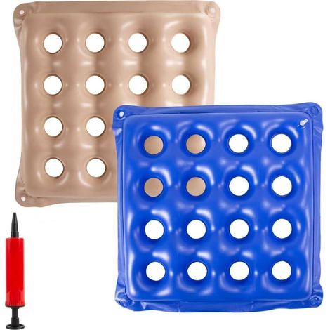 Ensemble de 2 coussins gonflables gaufrés avec pompe, coussin d'air beige de 45 cm (18 pouces) avec 16 trous pour soulager la pression, pour fauteuils roulants, chaises de bureau, sièges auto et voyag (1/5)