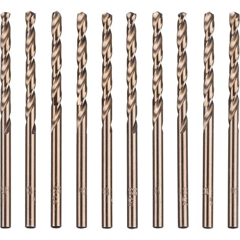 10pcs M35 HSS Cobalt Gold High Speed Steel Twist Drill Bit Set for Metric High Speed Drills 3mm x 63mm for Drilling Stainless Steel and Metal (1/5)