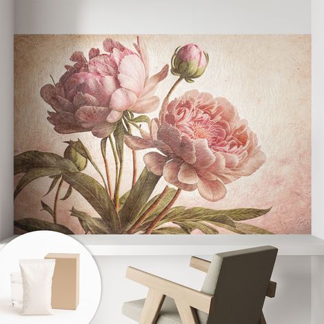 Papier peint intissé avec imprimé pour intérieur moderne application facile a motif - Colle incluse gratuite Pivoines délicates 104x70 cm (1/5)