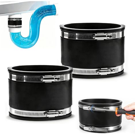 Flexible Connecting Sleeve 2 Pieces Rubber Sleeve 150mm with Double Clamp Stainless Steel Leakproof Sealing Universal Adapter for Drainage Ventilation and DIY Repair (1/5)