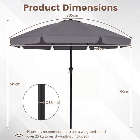 Garden Parasol, 286 cm, Grey, Crank & Tiltable Sunshade (1/5)