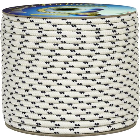 Corderie Italiane 006051978 Treccia mare multiuso giardino e fai da te, stabilizzato ai raggi U.V. resistente a intemperie e agenti atmosferici, 6 mm, 50 mt, colore bianco con spia blu (1/3)