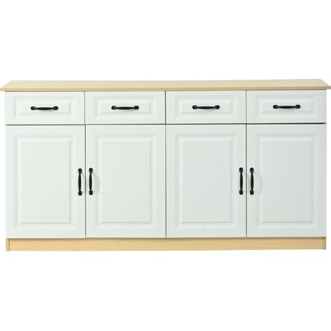 Buffet blanc en MDF avec 4 tiroirs, 4 portes et grande surface de rangement, 160 x 35 x 80 cm (1/5)