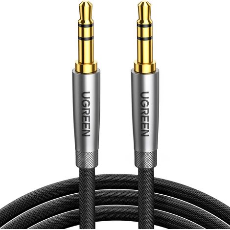 Câble Audio Jack 3.5mm Mâle en Nylon Tressé Stéréo Câble Aux Voiture Compatible avec iPhone 6S iPad iPod PC Manette PS5 Casque Chaîne HiFi Autoradio Barre de Son (1M)