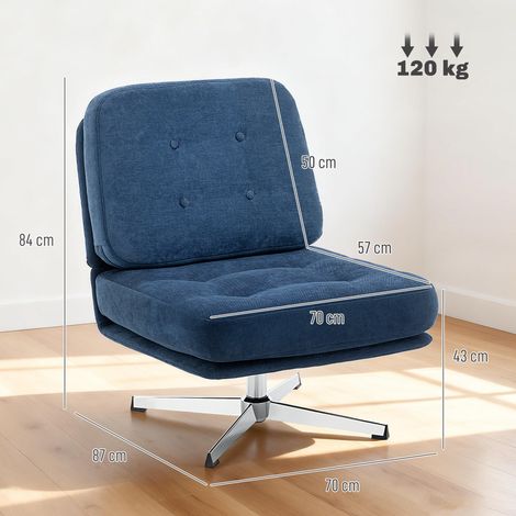 Fauteuil pivotant d'appoint, fauteuil de lecture capitonné en chenille, assise large, coussin en plumes et pieds en métal, bleu foncé (1/5)