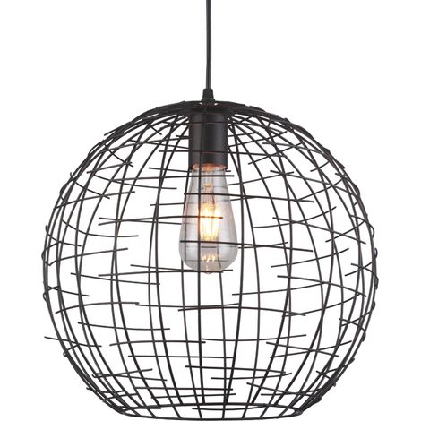 Suspension boule en métal noir, Ø 35 cm, design loft (1/5)