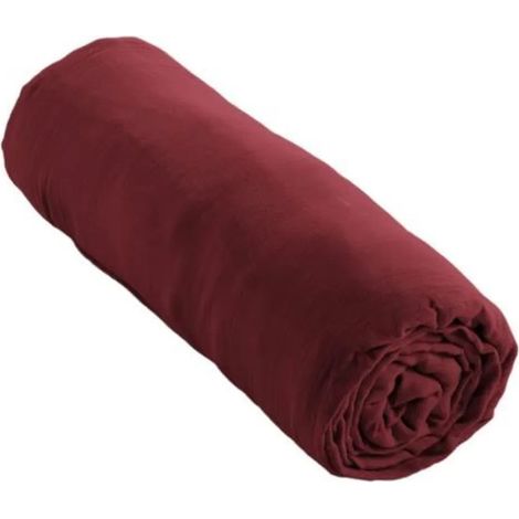 Drap Housse 180x200 cm Double Gaze de Coton Bordeaux