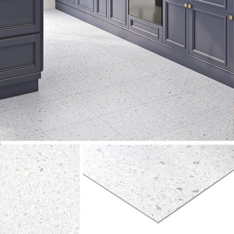 32 Dalles PVC Adhesifs sol Terrazzo Lino pour Cuisine et Carrelage Gris Effet Marbre Gris Clair 30x30 Revêtement Vinyle pour Salle de Bain Corridor Toilette WC (1/5)