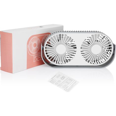 Ventilateur de Bureau USB Double tête - 3 Vitesses - Super Silencieux - Rotation 360° - Gris Blanc (1/5)