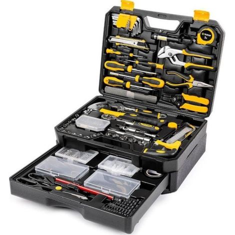Coffret multi-outils 325 pièces – Outils à main ergonomiques – Lampe de poche LED – Mallette de rangement