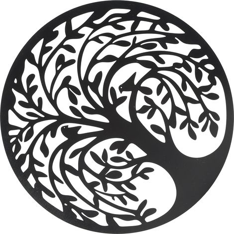 Metallbaum-Wanddeko, rostfrei, runde Wandplakette, Dekoration für Wohnzimmer, Schlafzimmer, Außenbereich, Schwarz, 30 cm (11,81 Zoll) (1/5)