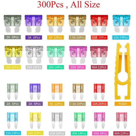 300 Pieces Car Fuses, Blade Fuses, Standard Blade Fuses, Mini Fuse Kit, Professional Standard Mini Fuse Kit, Multicolored Fuses for Car, Truck, Boat (1/4)