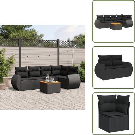 6-tlg. Garten-Sofagarnitur mit Kissen Schwarz Poly Rattan - Gartengestell - Gartenmöbel Set - Outdoor Möbel - Lounge Set - Rattan Gartenmöbel (1/5)