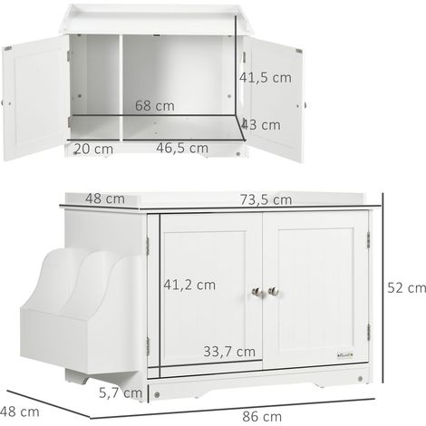 Cachet pour chat avec cloison réglable et portes à aimants, finition blanche, dimensions 86x48x52 cm, idéal pour un salon raffiné. (1/5)