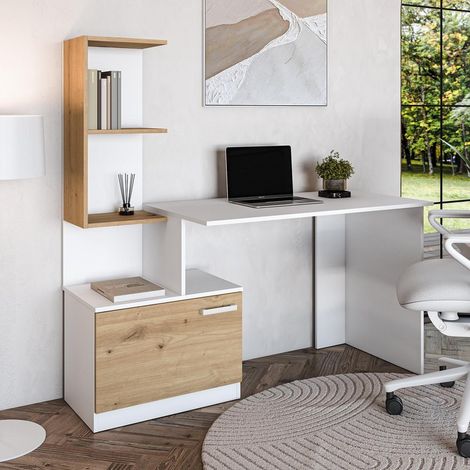 Bureau design blanc et aspect chêne JONAS (1/3)