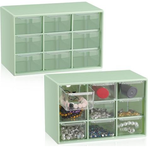 2-delad liten förvaringslåda, lärarverktygslåda, med 9 transparenta lådor, liten skrivbordsorganisatör i plast för lärare. (1/5)