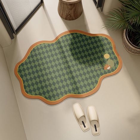 LAN Sberger Bamboo Vert 5080cm Boue de diatomées Tapis absorbant à damier irrégulier pour toilettes et salles de bains, antidérapant, en terre de diatomées, pour entrées de salle de bains (1/4)