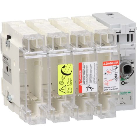 Interrupteur fusible SCHNEIDER 125A 4 pôles 22x58 mm pour la protection électrique.