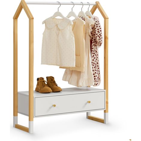 Juskys – Porte-manteaux pour enfants Filla – Armoire en bois avec barre ouverte et tiroir – Dimensions 80x30x110 cm – Pour chambre d'enfant (1/5)