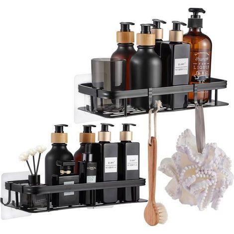 Drill-free shower shelf, bathroom rack, shower caddy, storage holder with 6 hooks.