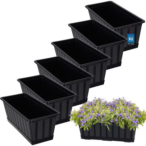 KOTARBAU® Lot de 6 Pot de Fleur Exterieur - Jardinières Exterieur - PVC - 40 x 18 x 14 cm - Anthracite - Jardinière Balcon - Rectangulaire - avec Soucoupe - Bac à Fleurs (1/5)