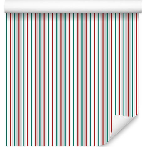 Papier peint à rayures corail et menthe pour salon et chambre 50x1000 cm (1/5)